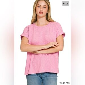 🆕 Zenana SOFT MELANGE HACCI SHORT SLEEVE ROUND NECK TOP